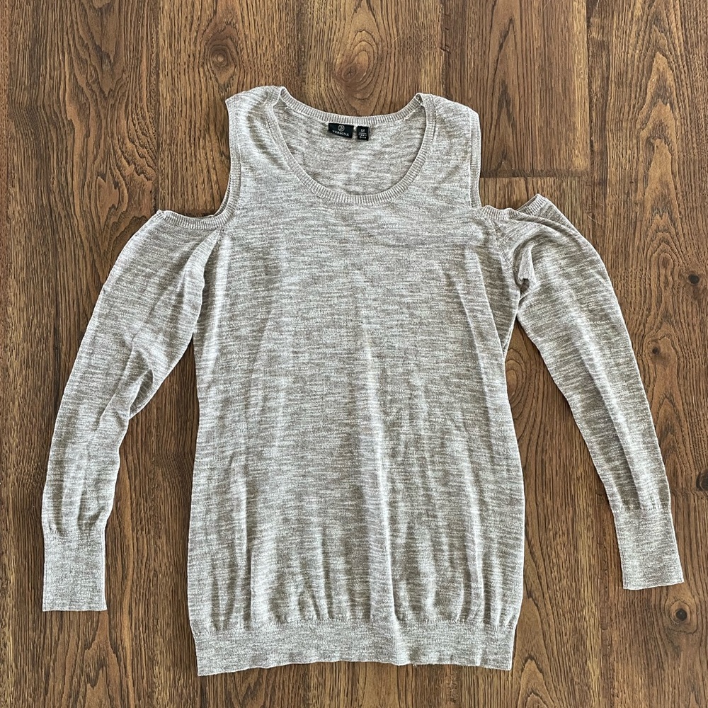 Heathered Tan Cold Shoulder Sweater